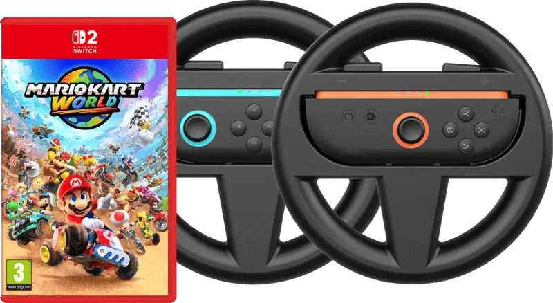 Mario Kart World + BlueBuilt Stuurtjes voor Nintendo Switch 2