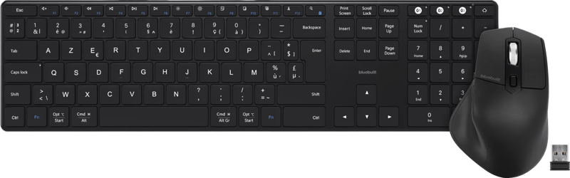 BlueBuilt Draadloos Bluetooth AZERTY Pro Toetsenbord + Ergonomische Bluetooth Muis