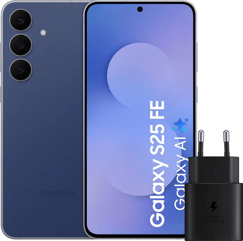 Samsung Galaxy S25 FE 128GB Donkerblauw 5G + Samsung Oplader 25 Watt Zwart