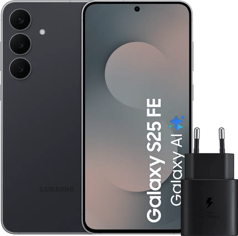Samsung Galaxy S25 FE 256GB Zwart 5G + Samsung Oplader 25 Watt Zwart