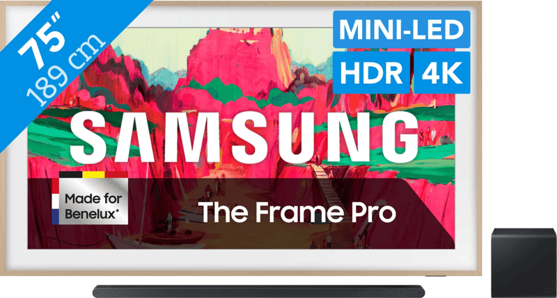 Samsung 75″ The Frame Pro LS03FW (2025) + Samsung HW-S800D Zwart (2024)