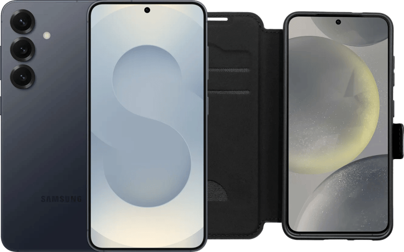 Samsung Galaxy S25 256GB Zilver 5G + BlueBuilt Book Case Zwart