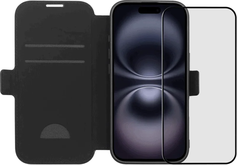 BlueBuilt Apple iPhone 17 Book Case Leer Zwart + BlueBuilt iPhone 17 Screenprotector Glas