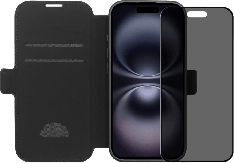 BlueBuilt Apple iPhone 17 Book Case Leer Zwart + iPhone 17 Privacy Screenprotector Glas