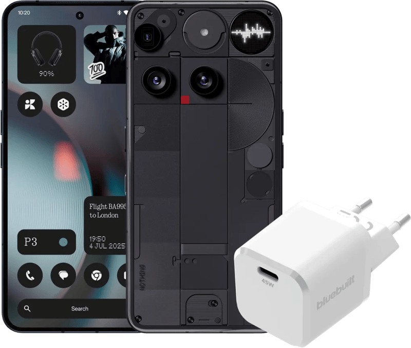 Nothing Phone (3) 512GB Zwart 5G + BlueBuilt Oplader met Usb C Poort 45W Wit