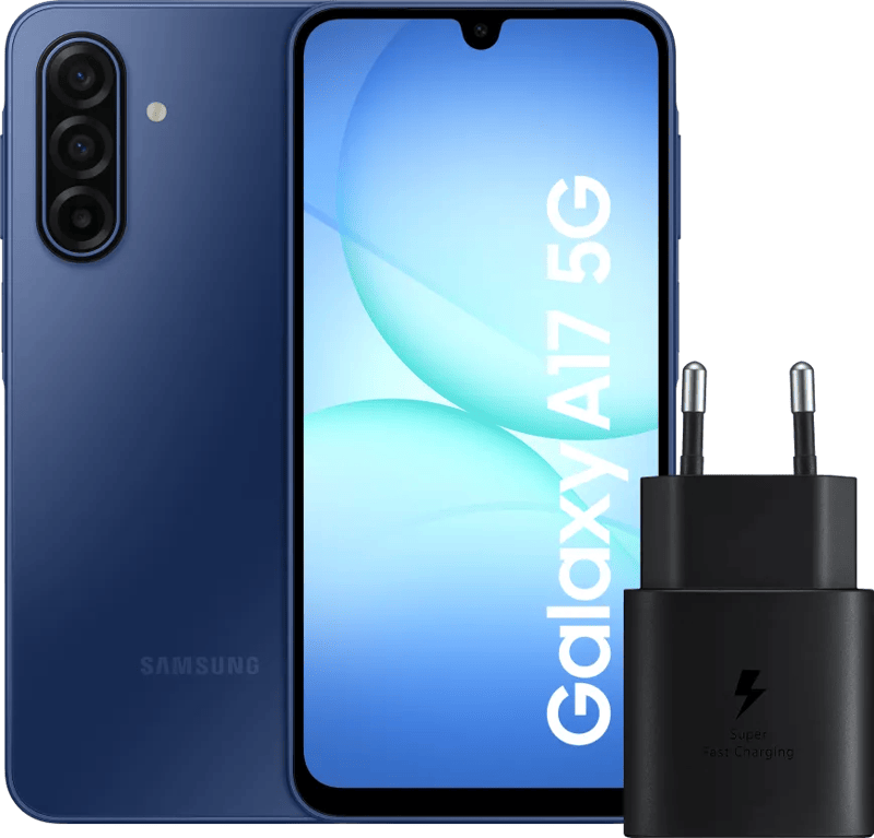 Samsung Galaxy A17 128GB Blauw 5G + Samsung Oplader 25 Watt Zwart