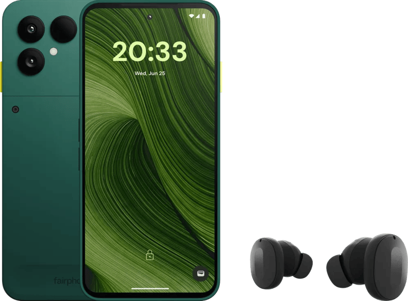Fairphone 6 256GB Groen 5G + Fairphone Fairbuds True Wireless Earbuds Zwart
