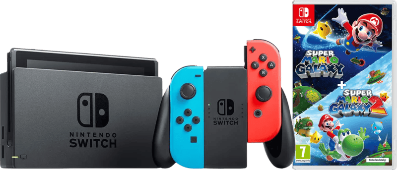 Nintendo Switch Rood/Blauw + Super Mario Galaxy 1+2