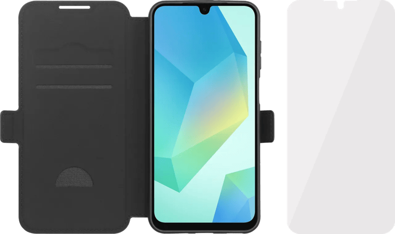 BlueBuilt Samsung Galaxy A18/A17 Book Case Leer Zwart + BlueBuilt Screenprotector Glas