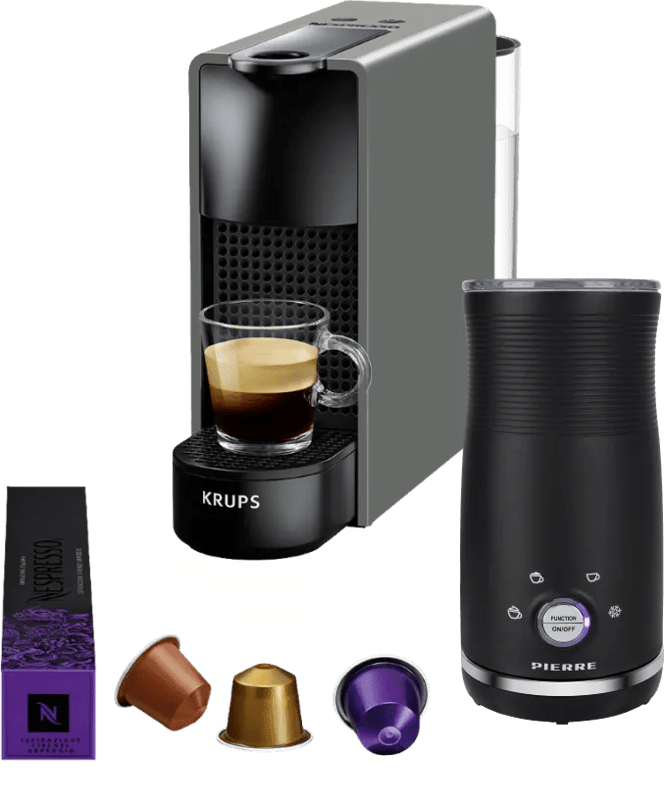 Krups Nespresso Essenza Mini XN110B Grijs + Pierre Melkopschuimer