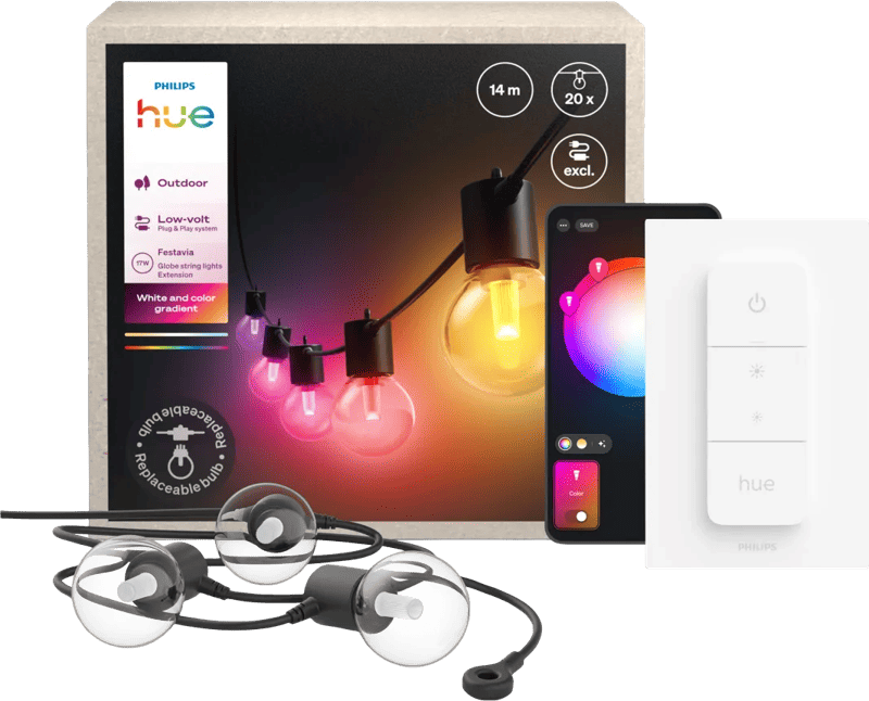 Philips Hue Festavia Globe Lichtsnoer – 14 meter – Uitbreiding + Dimmer