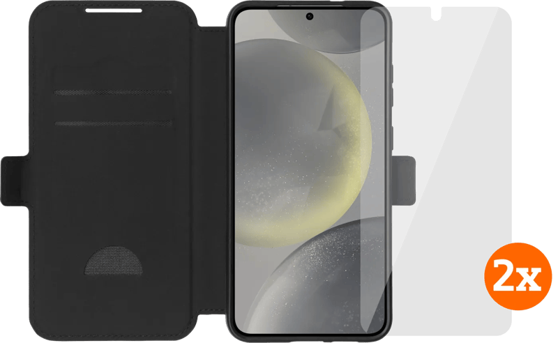 BlueBuilt Galaxy S25 Plus Book Case Zwart + Screenprotector Glas Duo Pack