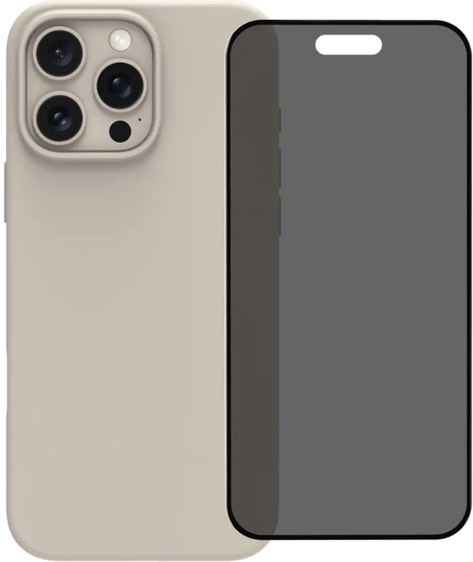BlueBuilt Back Cover iPhone 16 Pro Max Beige + Privacy Filter Screenprotector Glas