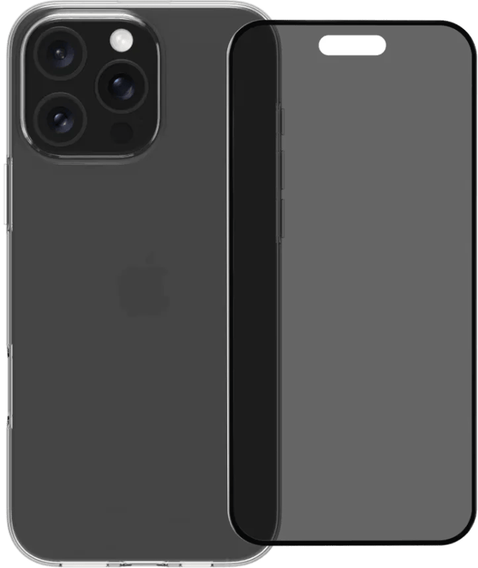 BlueBuilt Back Cover iPhone 16 Pro Max Transparant + Privacy Filter Screenprotector Glas