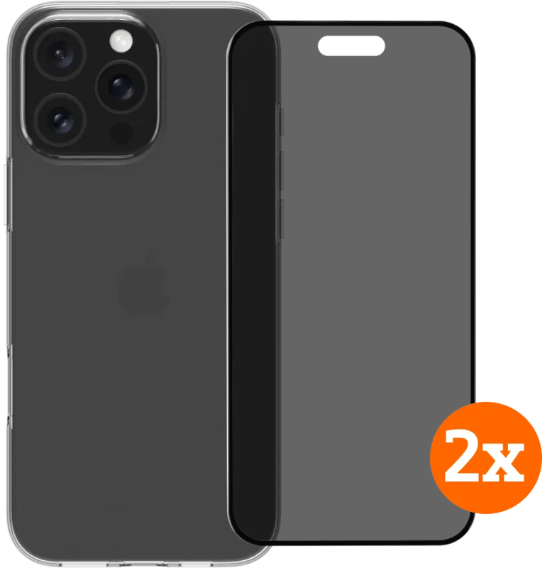BlueBuilt Back Cover iPhone 16 Pro Max Transparant + Privacy Screenprotector Duo Pack