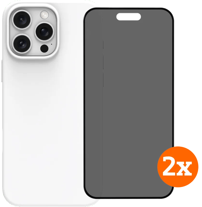 BlueBuilt Back Cover iPhone 16 Pro Max Wit + Privacy Filter Screenprotector Glas Duo Pack