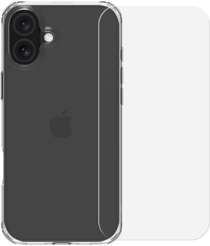 BlueBuilt Protective Back Cover iPhone 16 Plus Transparant + Screenprotector Glas