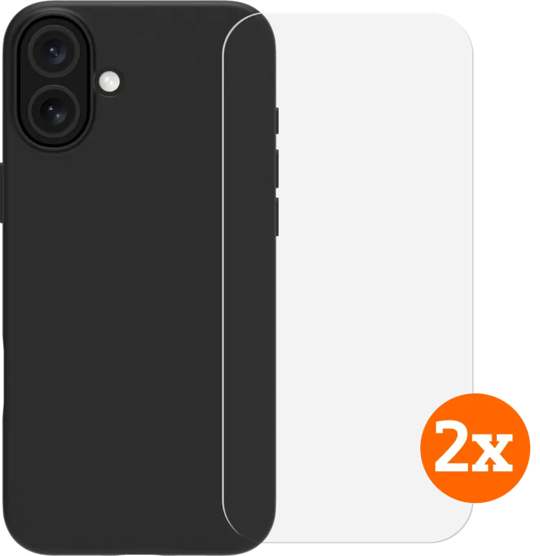 BlueBuilt Back Cover Apple iPhone 16 Plus Transparant + Screenprotector Glas Duo Pack