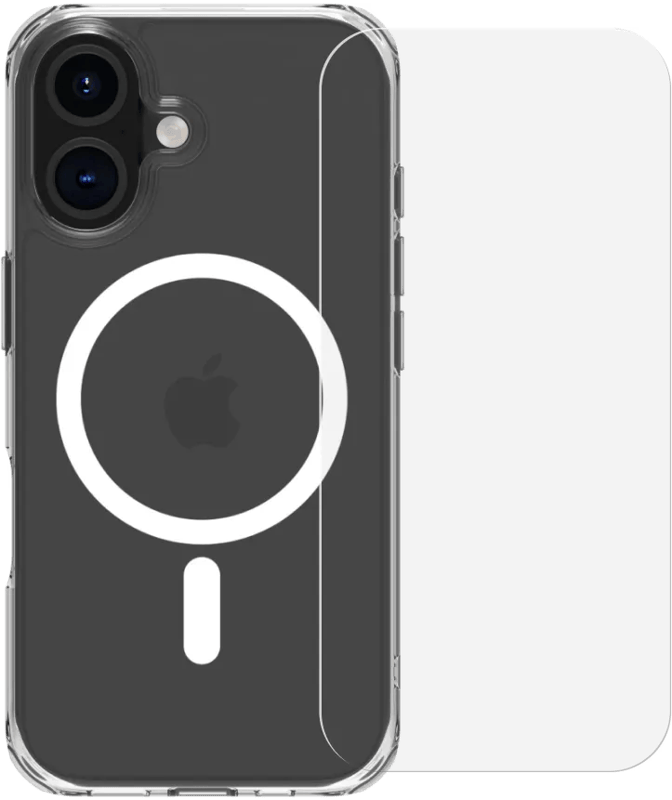 BlueBuilt Protective Back Cover met MagSafe iPhone 16 Transparant + Screenprotector Glas