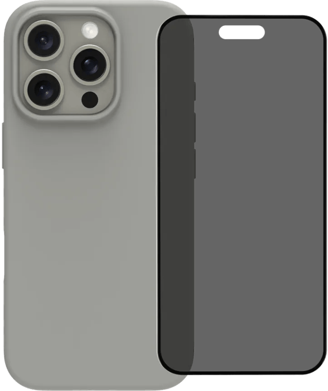 BlueBuilt Back Cover iPhone 16 Pro Grijs + Privacy Filter Screenprotector Glas