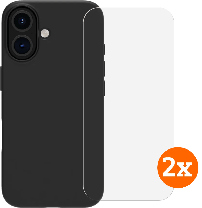 BlueBuilt Back Cover iPhone 16 Zwart + Screenprotector Glas Duo Pack