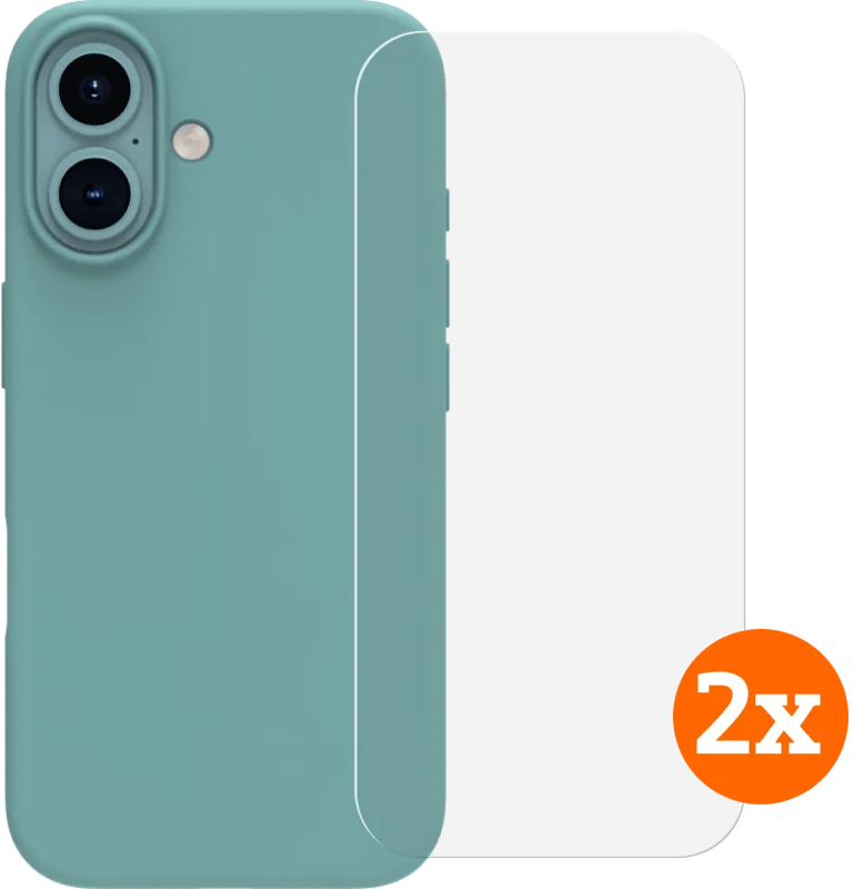 BlueBuilt Back Cover iPhone 16 Groen + Screenprotector Glas Duo Pack