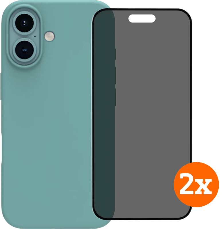 BlueBuilt Back Cover iPhone 16 Groen + Privacy Filter Screenprotector Glas Duo Pack