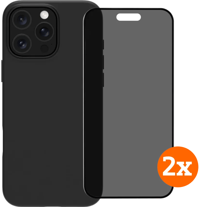 BlueBuilt Back Cover iPhone 16 Pro Zwart + Privacy Filter Screenprotector Glas Duo Pack
