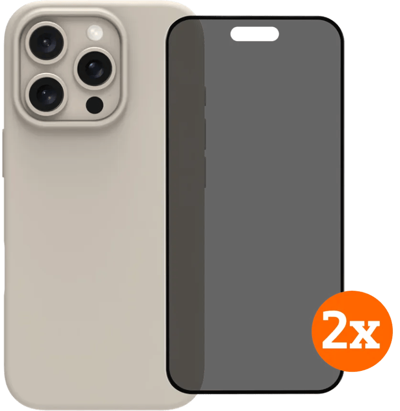 BlueBuilt Back Cover iPhone 16 Pro Beige + Privacy Filter Screenprotector Glas Duo Pack
