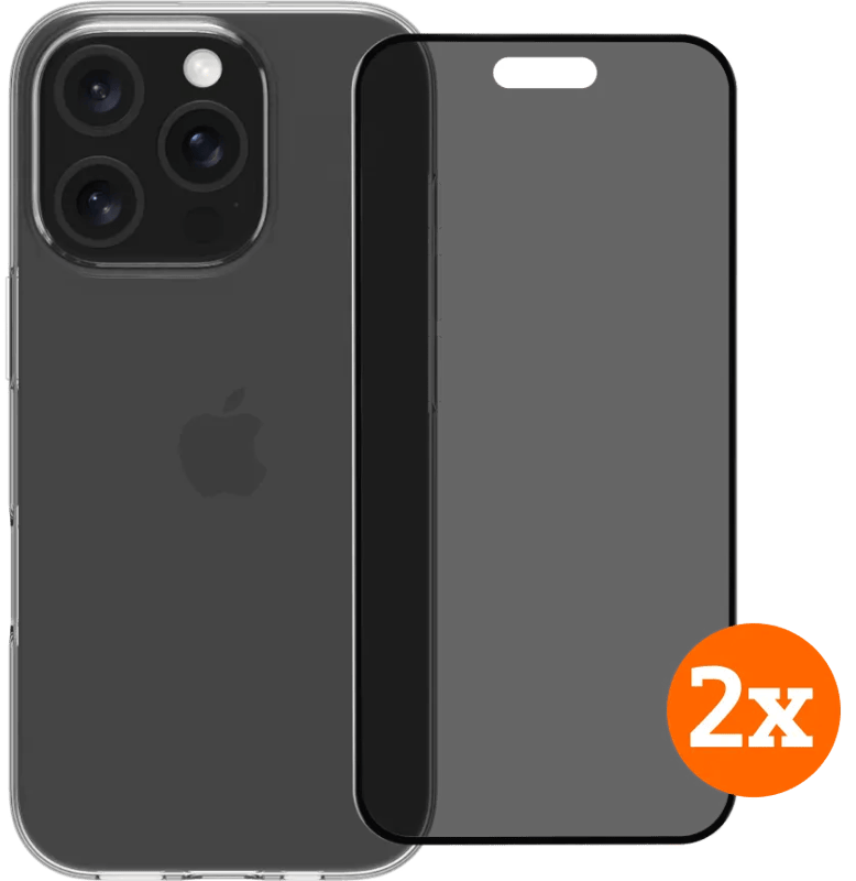 BlueBuilt Back Cover iPhone 16 Pro Transparant + Privacy Screenprotector Glas Duo Pack