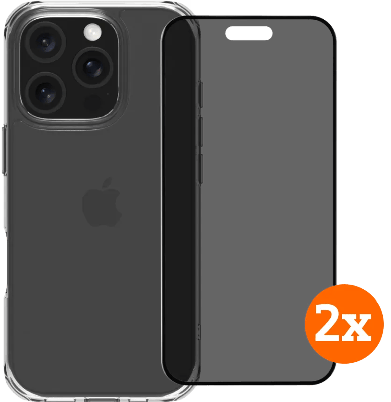 BlueBuilt Protective Cover iPhone 16 Pro Transparant + Privacy Screenprotector Duo Pack