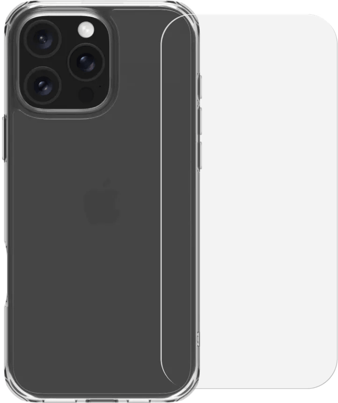 BlueBuilt Protective Back Cover iPhone 16 Pro Max Transparant + Screenprotector Glas