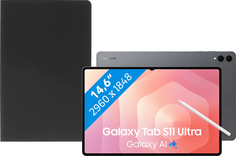 Samsung Galaxy Tab S11 Ultra 14,6 inch 1TB Wifi Grijs + BlueBuilt Book Case Zwart