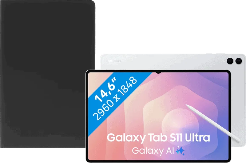 Samsung Galaxy Tab S11 Ultra 14,6 inch 256GB Wifi Zilver + BlueBuilt Book Case Zwart