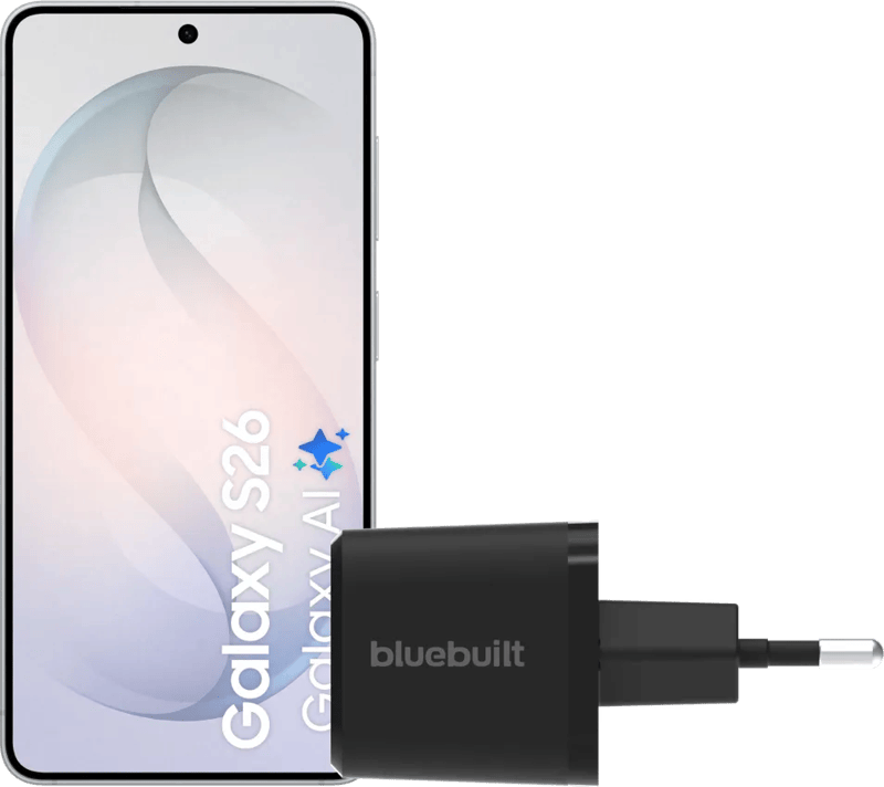 Samsung Galaxy S26 512GB Wit 5G + BlueBuilt Oplader 65 Watt Zwart