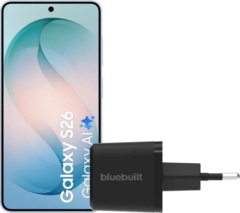 Samsung Galaxy S26 512GB Lichtblauw 5G + BlueBuilt Oplader 65 Watt Zwart