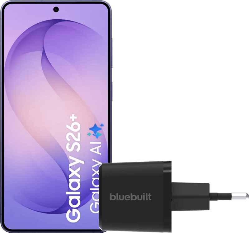 Samsung Galaxy S26 Plus 256GB Donkerblauw 5G + BlueBuilt Oplader 45 Watt Zwart