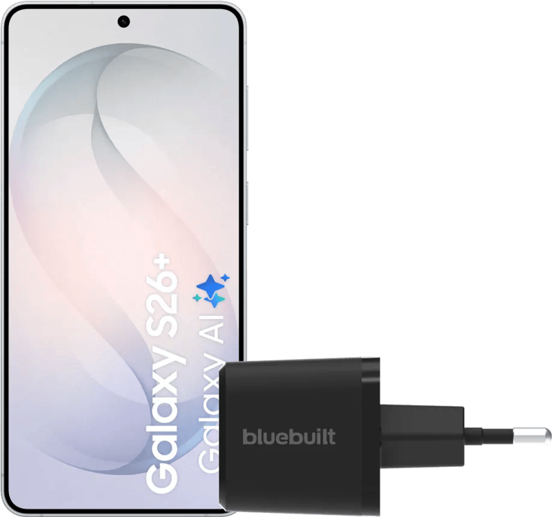 Samsung Galaxy S26 Plus 512GB Wit 5G + BlueBuilt Oplader 45 Watt Zwart