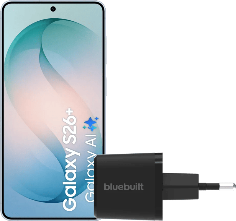 Samsung Galaxy S26 Plus 512GB Lichtblauw 5G + BlueBuilt Oplader 45 Watt Zwart