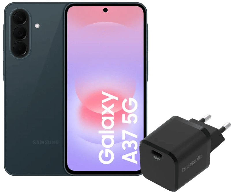 Samsung Galaxy A37 128GB Donkergroen 5G + BlueBuilt Oplader met Usb C Poort 45W Zwart