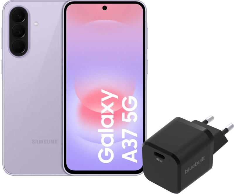 Samsung Galaxy A37 128GB Roze 5G + BlueBuilt Oplader met Usb C Poort 45W Zwart
