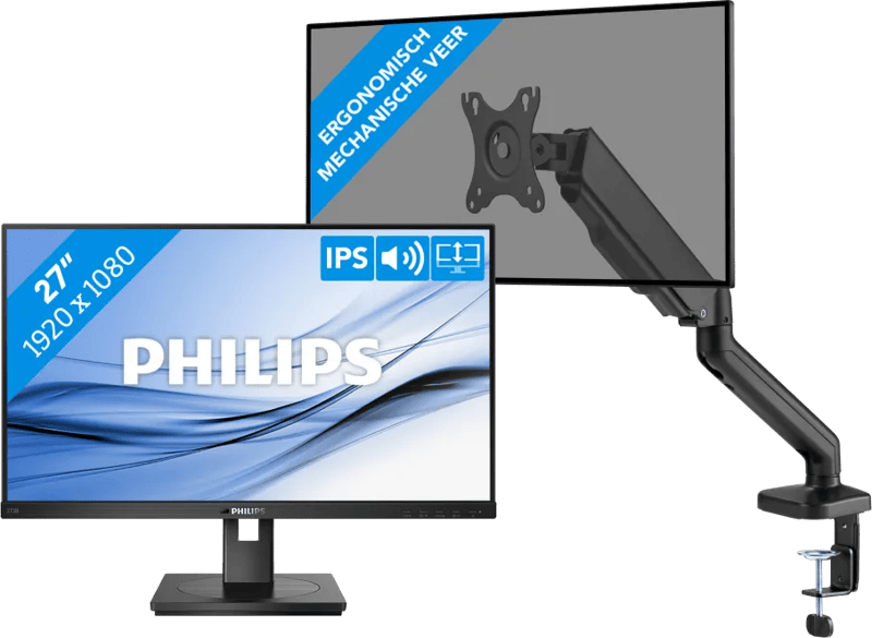Philips 272B1G/00 + BlueBuilt Monitorarm Gasveer voor 1 Monitor