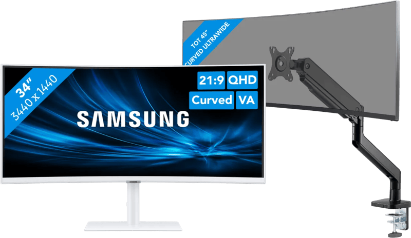 Samsung ViewFinity S6 LS34C650TAUXEN + BlueBuilt Monitorarm voor 1 Ultrawide Monitor