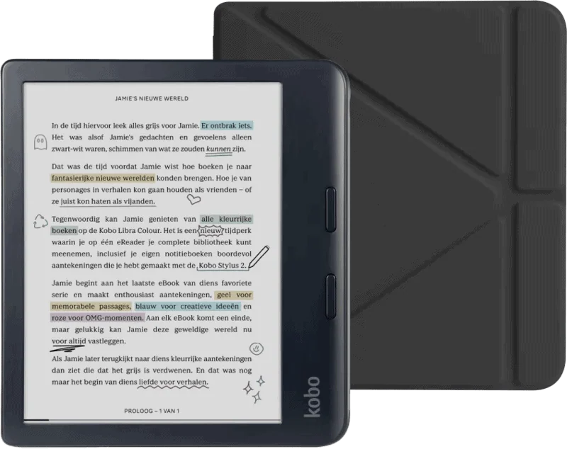 Kobo Libra Colour Zwart + BlueBuilt Book Case Zwart