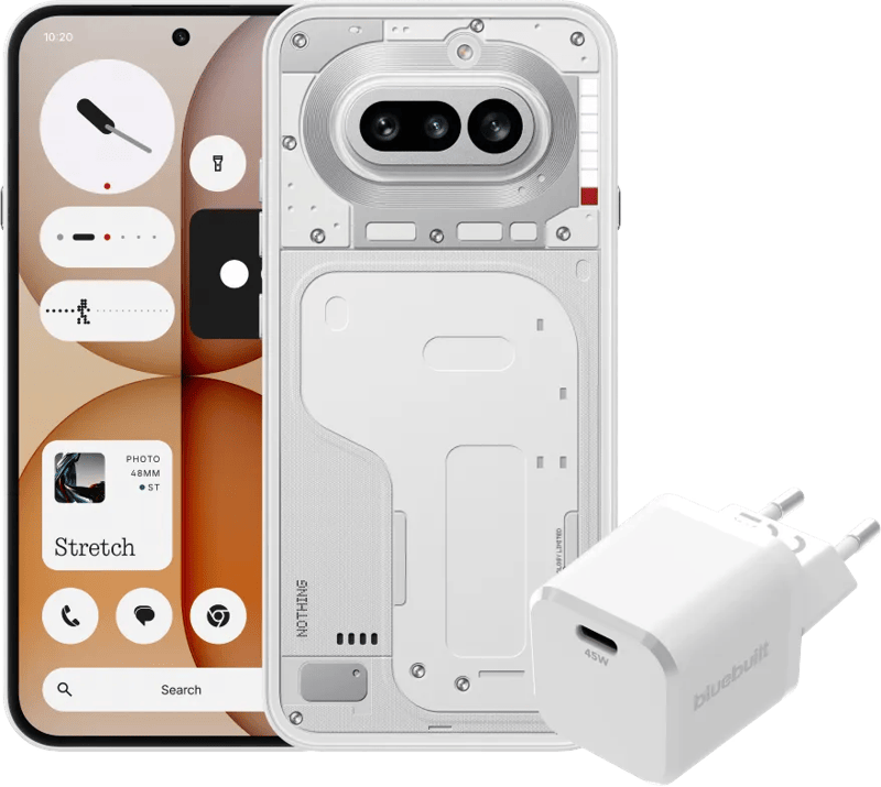 Nothing Phone (4a) 256GB Wit 5G + BlueBuilt Oplader met Usb C Poort 45W Wit