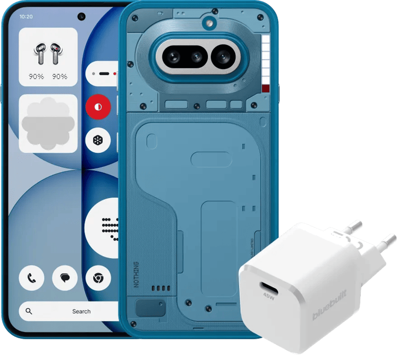 Nothing Phone (4a) 256GB Blauw 5G + BlueBuilt Oplader met Usb C Poort 45W Wit