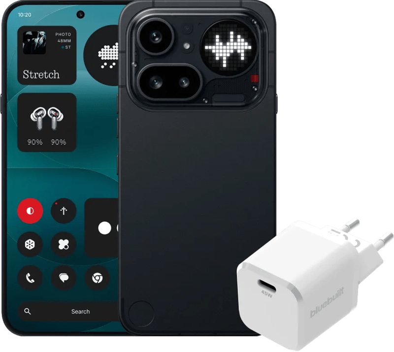 Nothing Phone (4a) Pro 256GB Zwart 5G + BlueBuilt Oplader met Usb C Poort 45W Wit
