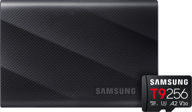 Samsung T9 Portable SSD 4TB Zwart + Samsung MicroSDXC T9 256GB 200MB/s