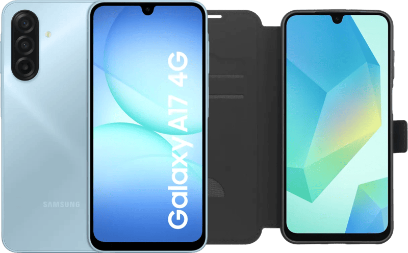 Samsung Galaxy A17 128GB Blauw 4G + BlueBuilt Book Case Zwart