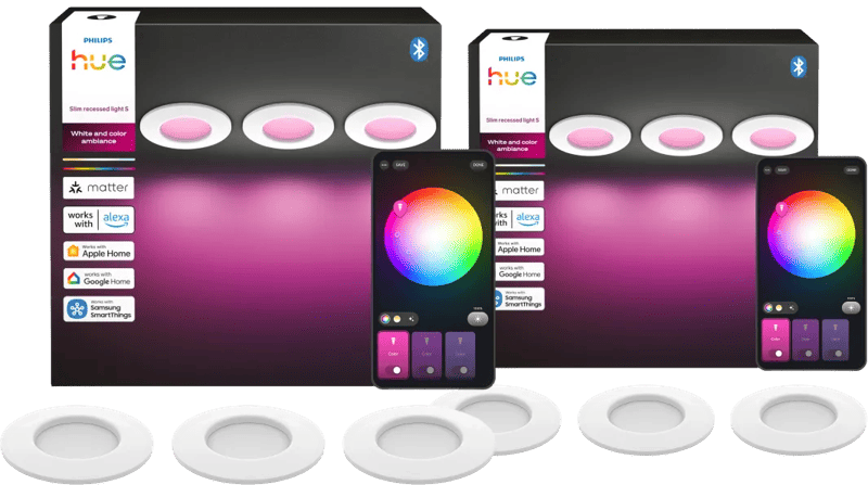 Philips Hue Inbouwspot Slim 6-Pack – White and Color – 90mm – Wit